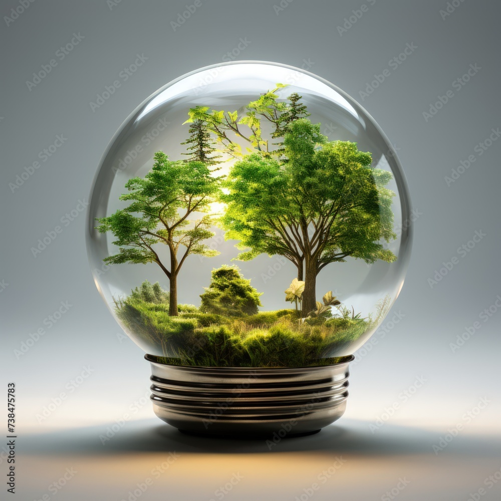 A clear glass light bulb with a plant growing inside