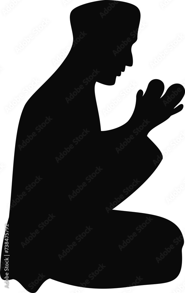 silhouette muslim man sitting on the prayer rug while praying