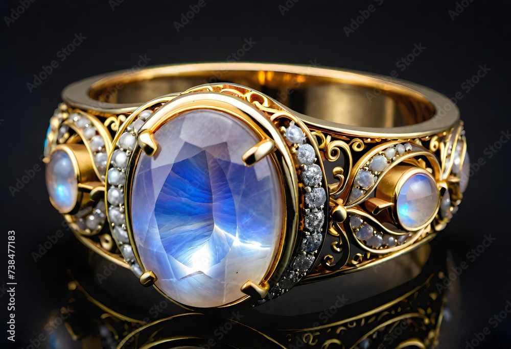 Moonstone Jewelry, Gemstone, Precious, White, Luxury, Fashion, Accessories, Necklace, Earrings, Bracelet, Ring, Glamour, Sparkle, Gem, Elegant, AI Generated