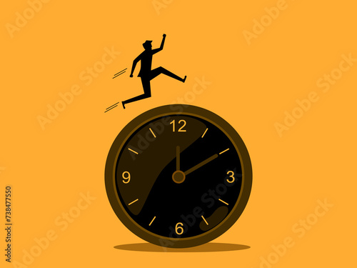 time Success. Businessman jumping over time or clock