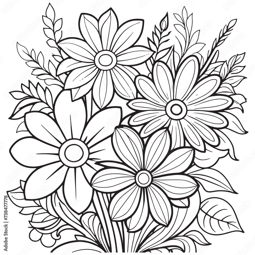 Luxury floral outline drawing coloring book pages line art sketch