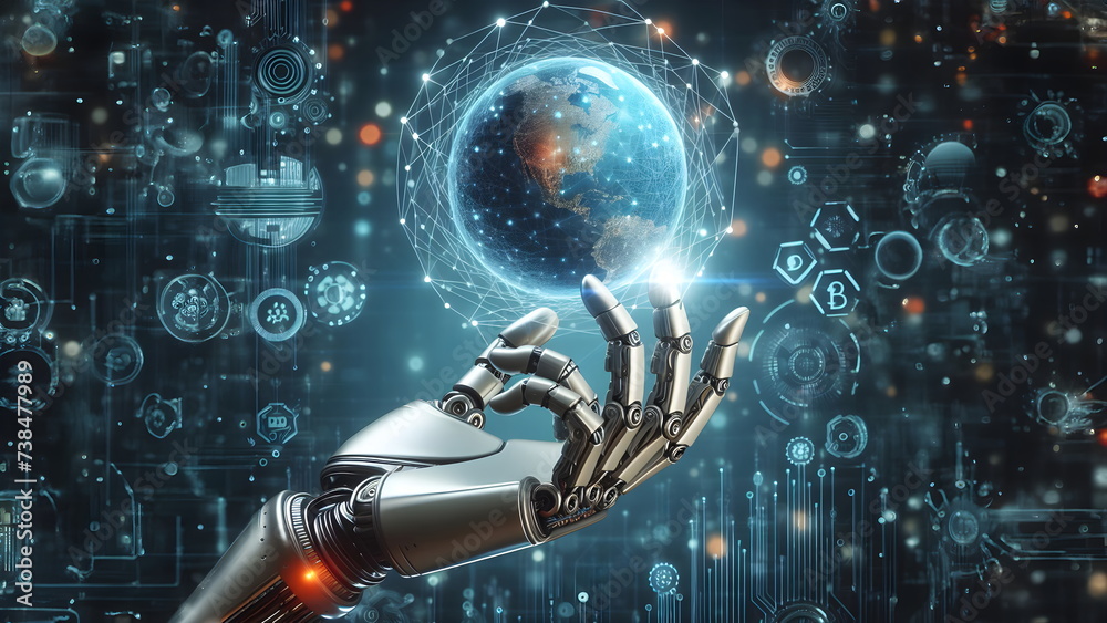 Robot hand holding an artificial intelligence sphere Robot hand holding an artificial intelligence sphere