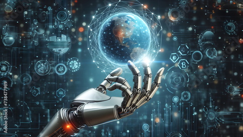 Robot hand holding an artificial intelligence sphere
