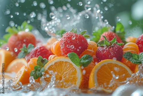 Refreshing Fruit Medley in Water with Orange  Lime  and Strawberry Slices on a White Plate