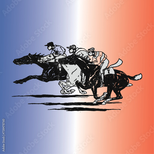 Horse racing painting France flag theme concept painting