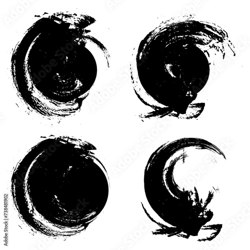 set of splashes, four black ink circles with swirls vector bundle, circle brush stroke, ink stroke brush, circle set circle stroke, sumi brush stroke pattern photo