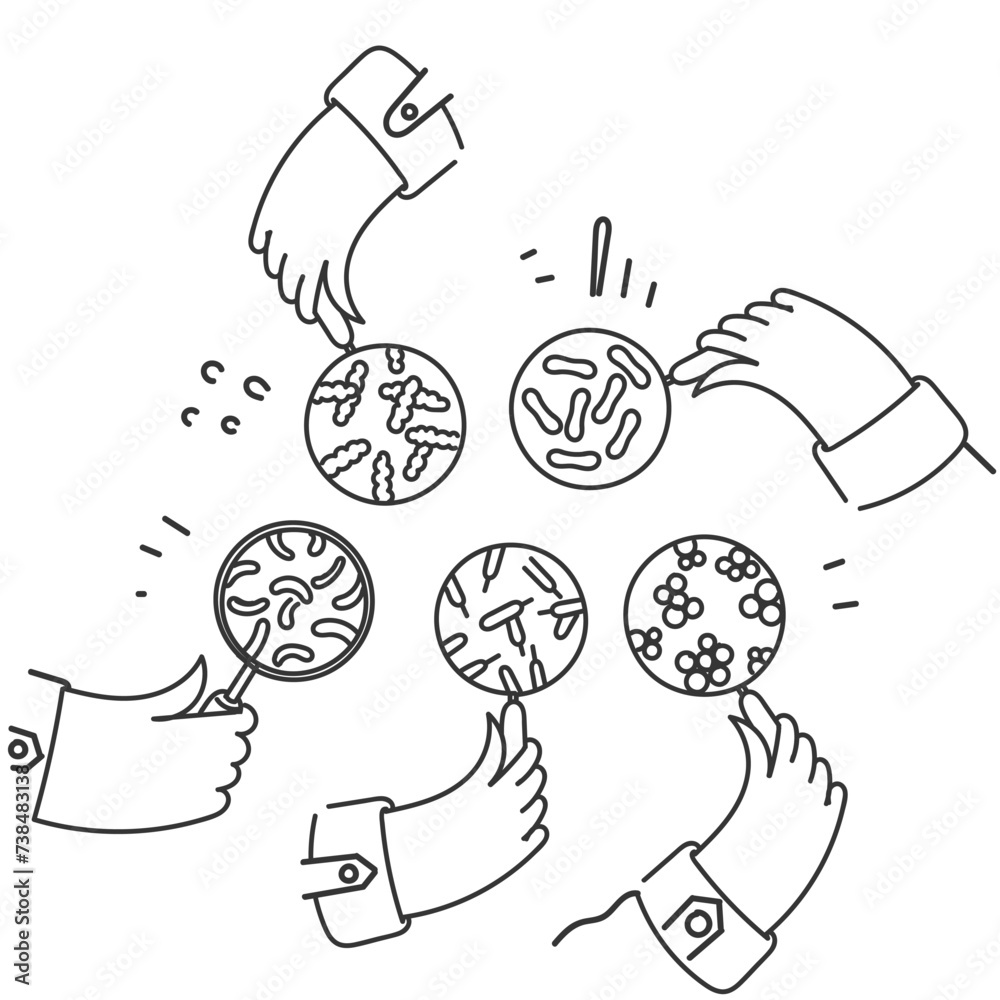 Fototapeta premium hand drawn doodle microbes bacteria probiotics illustration collection