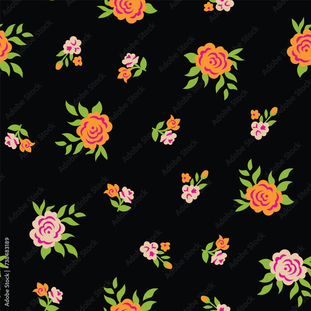 Rose flowers floral seamless repeat pattern for block screen print digital textile design