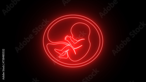 Obraz na płótnie Glowing red neon Human fetus inside the womb