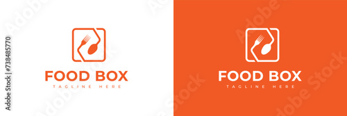 food box logo vector illustration. line art box with spoon logo template