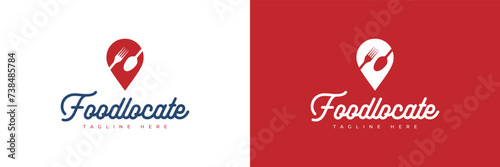 food point logo vector illustration. location pin with spoon logo template