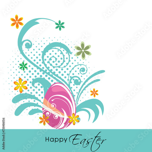 Elegant Greeting Card Design with Beautiful Flourish Egg for Happy Easter Concept.
