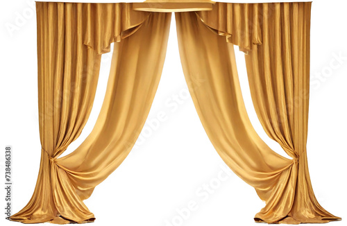 Golden stage curtains over transparent background