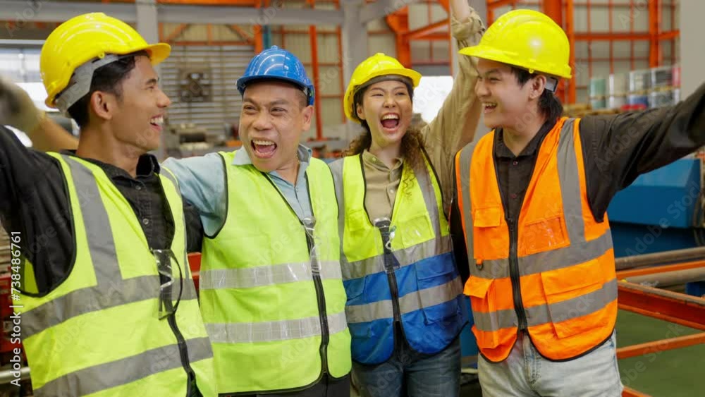 Team of engineer or worker man working in a factory with heavy machinery. Industrial Specialist Standing in a Metal Construction Manufacture. technicians and assistant workers in warehouse. Team of engineer or worker man working in a factory with heavy machinery. Industrial Specialist Standing in a Metal Construction Manufacture. technicians and assistant workers in warehouse.