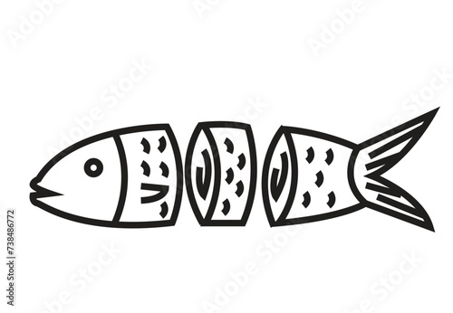 Sliced Fish Line art concept. Editable Clip Art.
