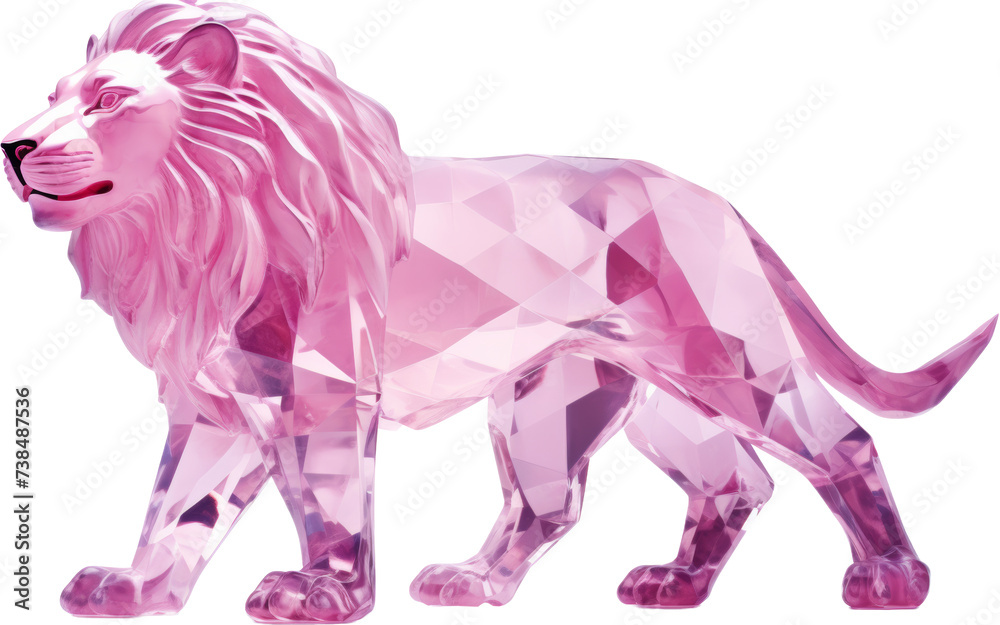 lion,pink crystal shape of lion,lion made of crystal  isolated on white or transparent background,transparency 
