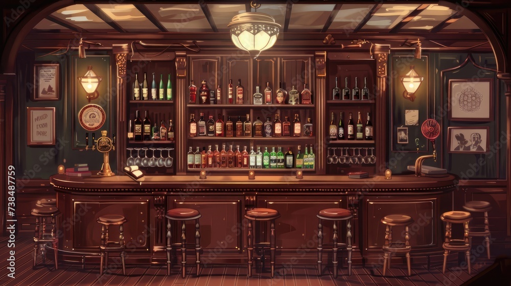 Traditional or style bar or pub interior.