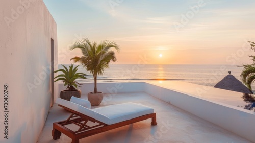 Sunrise View from Tranquil Rooftop Terrace with Lounger