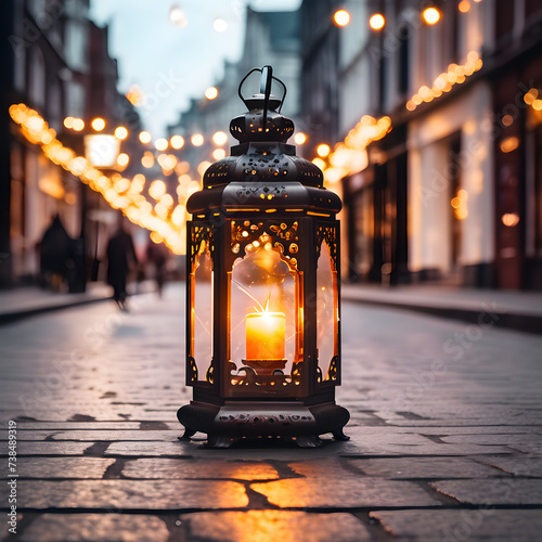 an elegent lantern glow in celebration of eid  photo