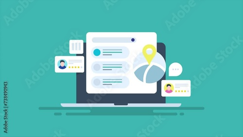 Wallpaper Mural Business listing near me with map location and customer review, search data and local store optimization, SEO concept on laptop screen, video animation. Torontodigital.ca