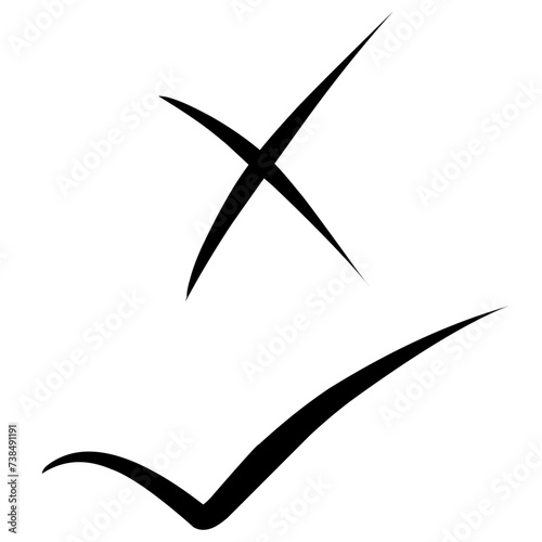 Cross and tick icon, on white background. Illustrations vector