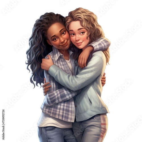 Two Women Hugging Each Other With Arms Around Each Other