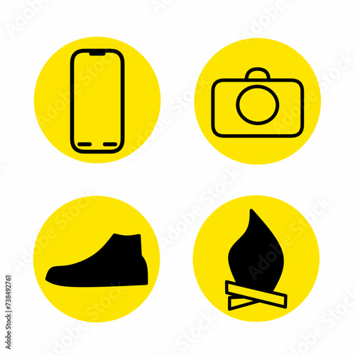 Signs warning the area where you can use your cell phone, you must wear shoes, where you can light a bonfire and where you can take photo 