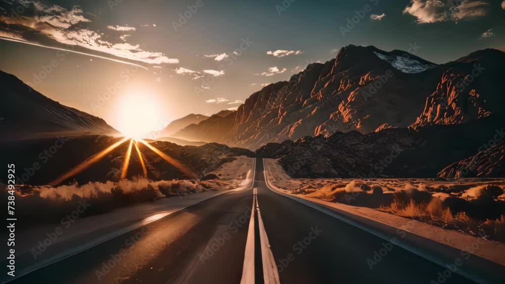 Empty road with beautiful sunset sky abstract background. Travel vacation and freedom concept. Generative ai.