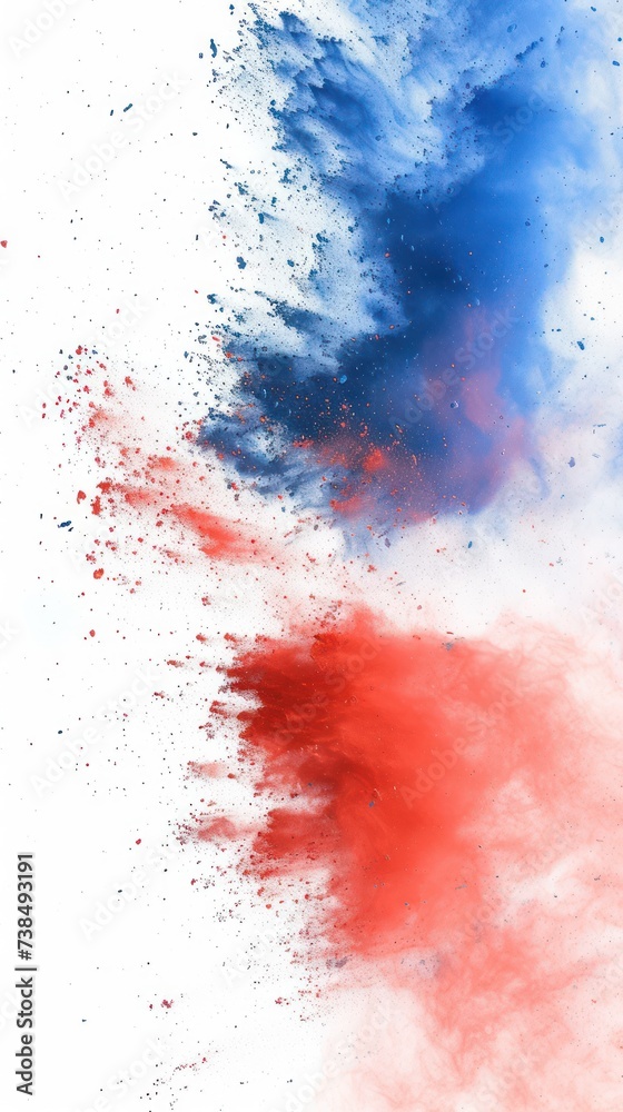 A backdrop featuring a burst of red, white, and blue dust reminiscent of Labor Day celebrations.