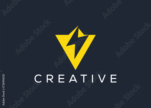 Free Download Minimalist letter v volt vector logo design template. Creative modern volt thunder logo - GFXLoad