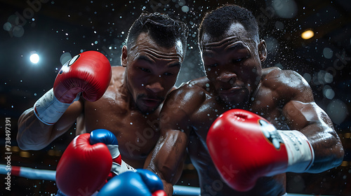 portrait of two boxers competing, sport photography, action