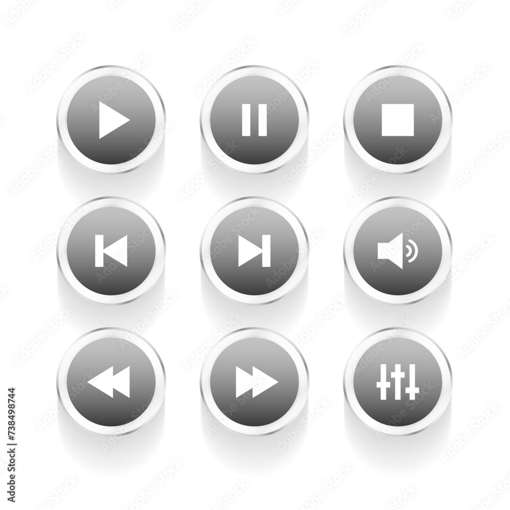 collection of grey multimedia player button element design collection of grey multimedia player button element design