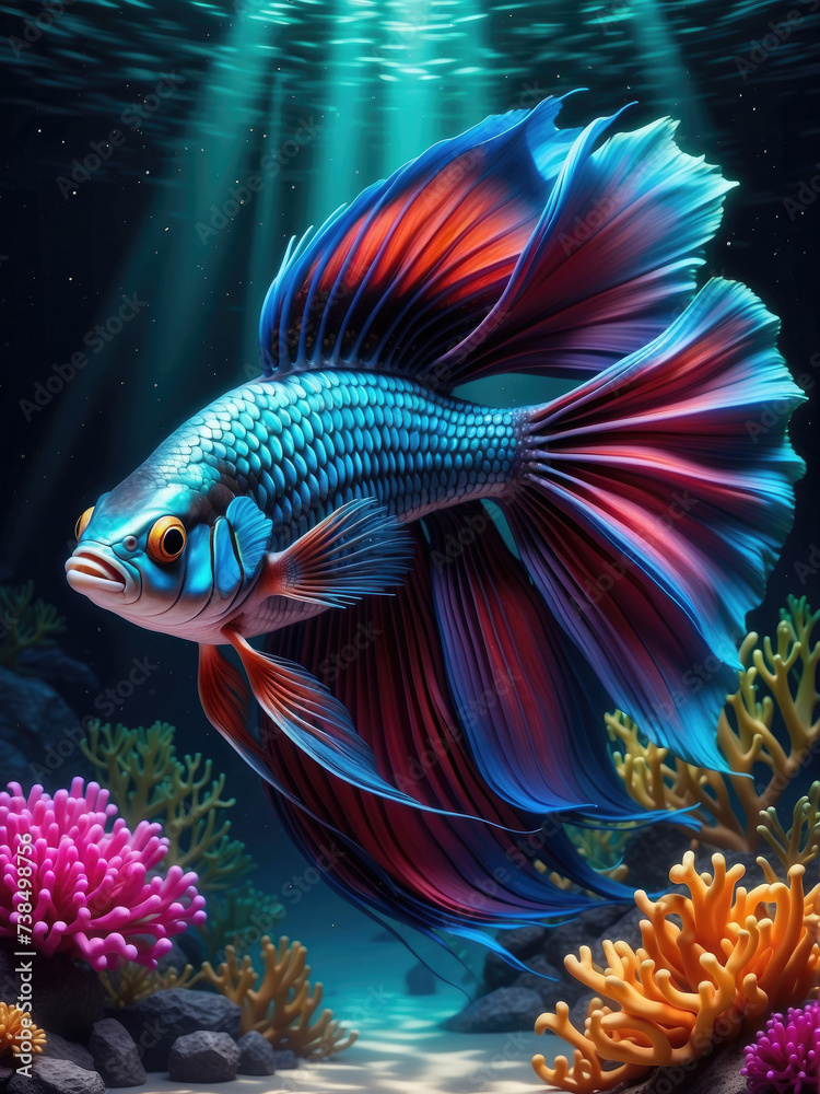 glow vibrant Siamese fighting fish or bettafish swim in the underwater glow vibrant Siamese fighting fish or bettafish swim in the underwater
