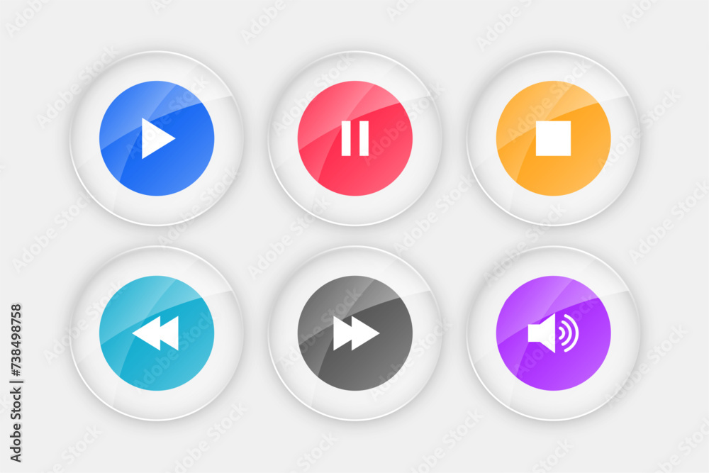 colorful audio player button symbol in collection colorful audio player button symbol in collection