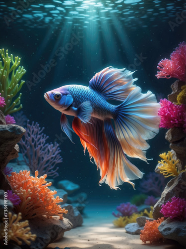 glow vibrant Siamese fighting fish or bettafish swim in the underwater © Dwi