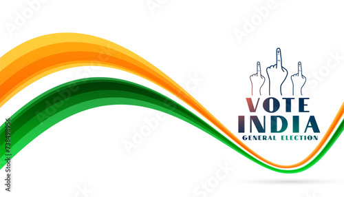 vote for indian general election banner with wavy tricolor flag design