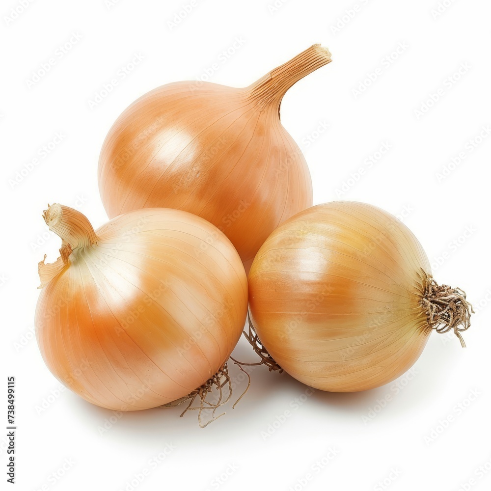 Fototapeta premium Three whole yellow onions isolated on white background