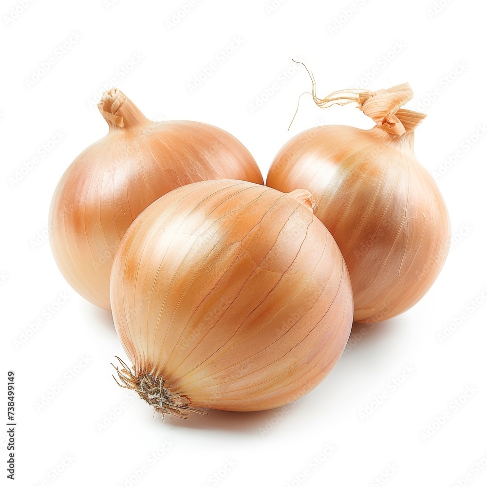 Fototapeta premium Three whole yellow onions isolated on white background