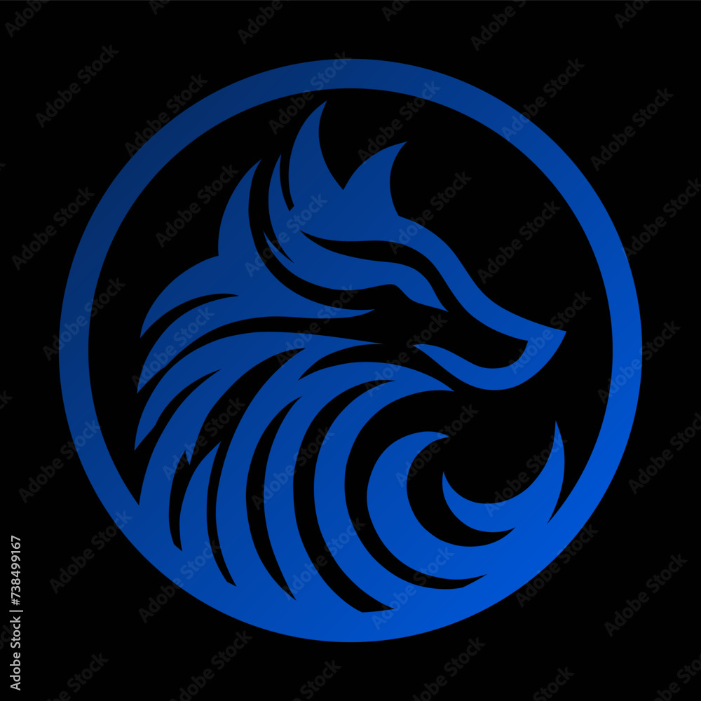 Naklejka premium wolf emblem or logo - blue on black background - artwork 3