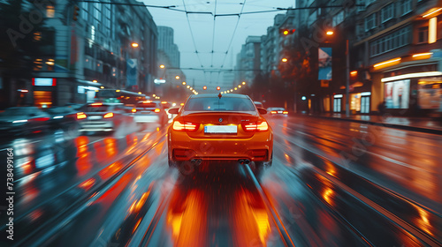 the motion blur of cars moving past the camera, cinematic shot