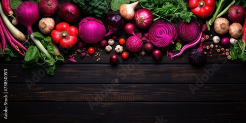 vegetable background on brown wooden table