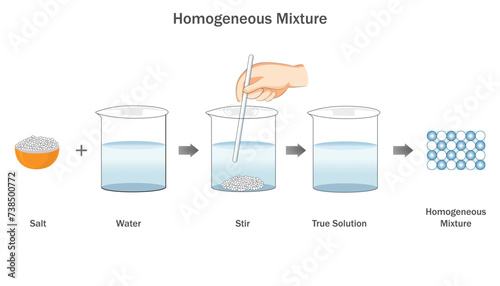 Homogeneous mixture is Uniformly blended substances, displaying a consistent composition throughout the solution