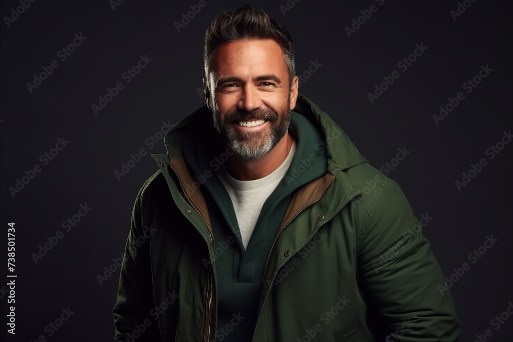 Portrait of a handsome mature man in a green jacket. Men's beauty, fashion. Portrait of a handsome mature man in a green jacket. Men's beauty, fashion.