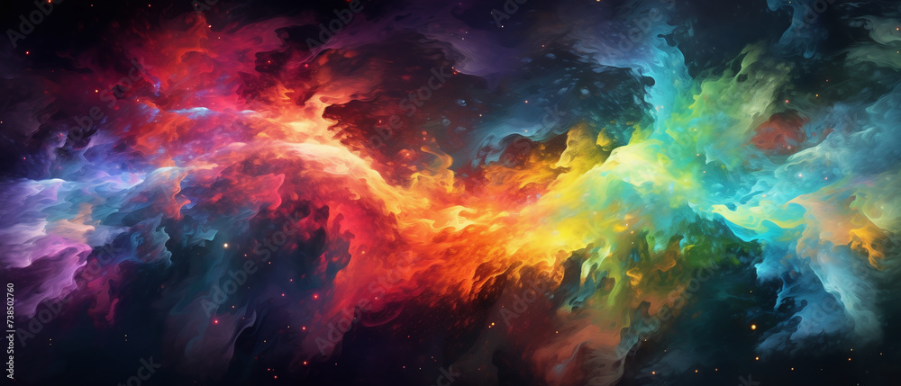 Painted colorful cosmic visualization of space.
