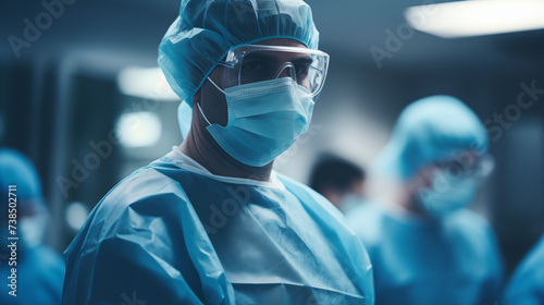 doctor in blue coat, surgeon in operating room