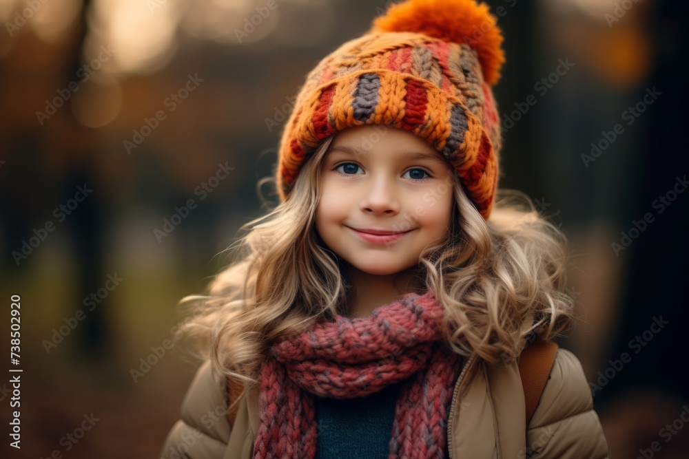 Portrait of a beautiful little girl in a hat and scarf. Portrait of a beautiful little girl in a hat and scarf.
