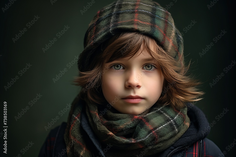 Portrait of a beautiful little girl in a warm scarf and hat. Portrait of a beautiful little girl in a warm scarf and hat.