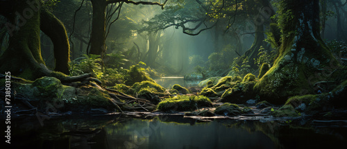 Enchanted forest landscape, fantasy forest. © Ozis