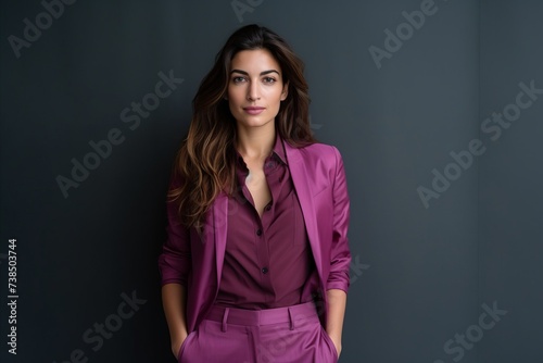 Portrait of a beautiful young businesswoman wearing a purple suit.
