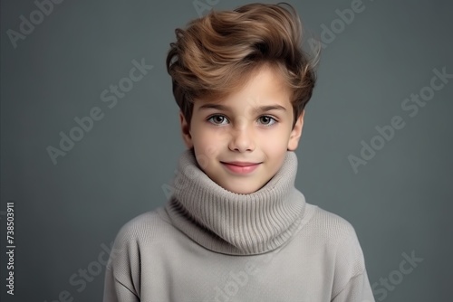 Portrait of a cute little boy in a warm sweater. Studio shot.